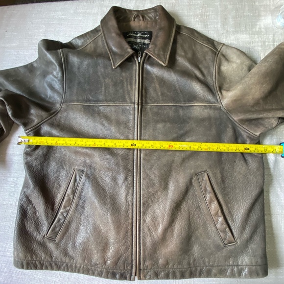 Eddie Bauer Vintage Brown Leather Distressed Lined Mens Casual Coat- Sz-XL - Picture 10 of 16